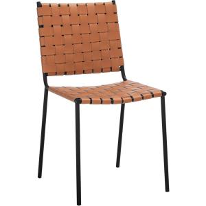 Safavieh Home Collection Wesson Black Woven Leather/Silver Dining Chair (Set of 2) – Fully Assembled(Cognac/Black)