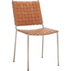 Safavieh Home Collection Wesson Black Woven Leather/Silver Dining Chair (Set of 2) – Fully Assembled(Cognac/Silver)