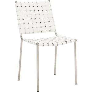 Safavieh Home Collection Wesson Black Woven Leather/Silver Dining Chair (Set of 2) – Fully Assembled(White/Silver)