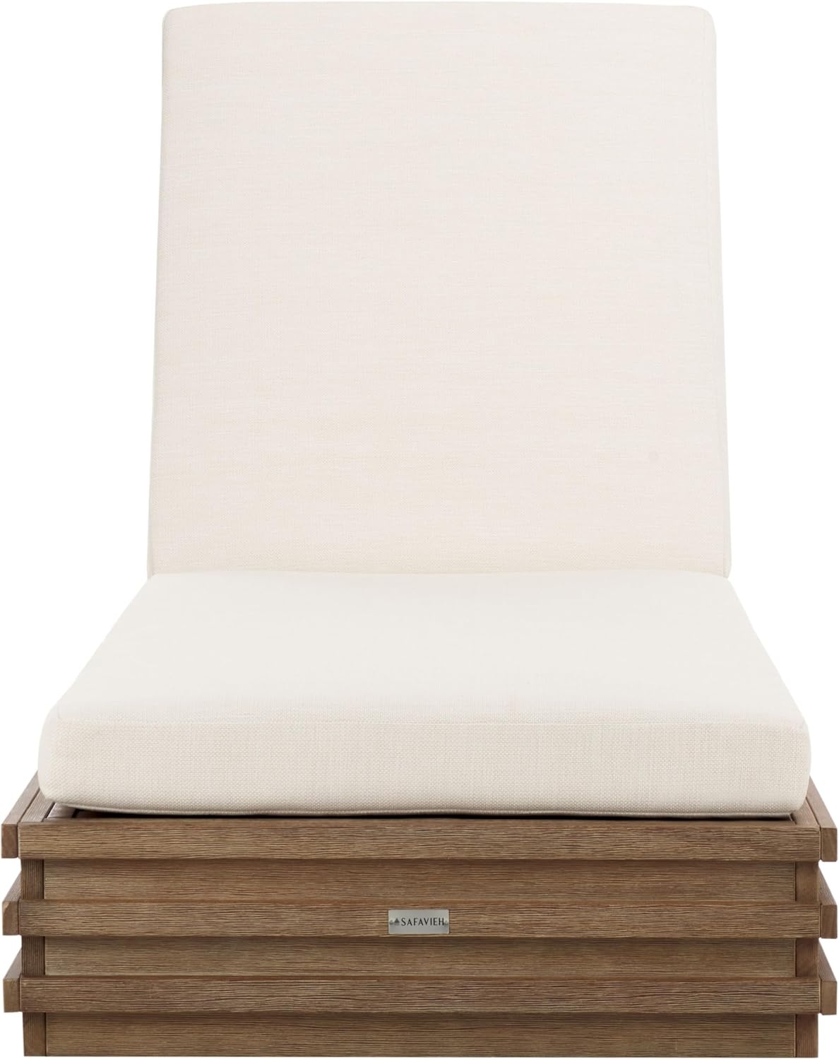 image:imageSAFAVIEH Couture Outdoor Collection Barbados NaturalBeige Cushion Solid Wood Chaise Lounge Chair