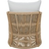 SAFAVIEH Outdoor – Bella Barrel Back Accent Chair – Oak Solid Wood & Ivory – Weather Resistant – Ideal for Patio, Deck, Backyard, 11.6″ Seat Height (PAT7109B)(Oak/Ivory)