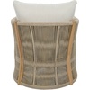 SAFAVIEH Outdoor – Bella Barrel Back Accent Chair – Oak Solid Wood & Ivory – Weather Resistant – Ideal for Patio, Deck, Backyard, 11.6″ Seat Height (PAT7109B)(Oak/Taupe)