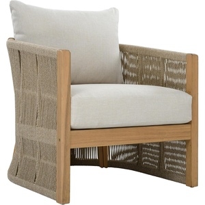 SAFAVIEH Outdoor – Bella Barrel Back Accent Chair – Oak Solid Wood & Ivory – Weather Resistant – Ideal for Patio, Deck, Backyard, 11.6″ Seat Height (PAT7109B)(Oak/Taupe)