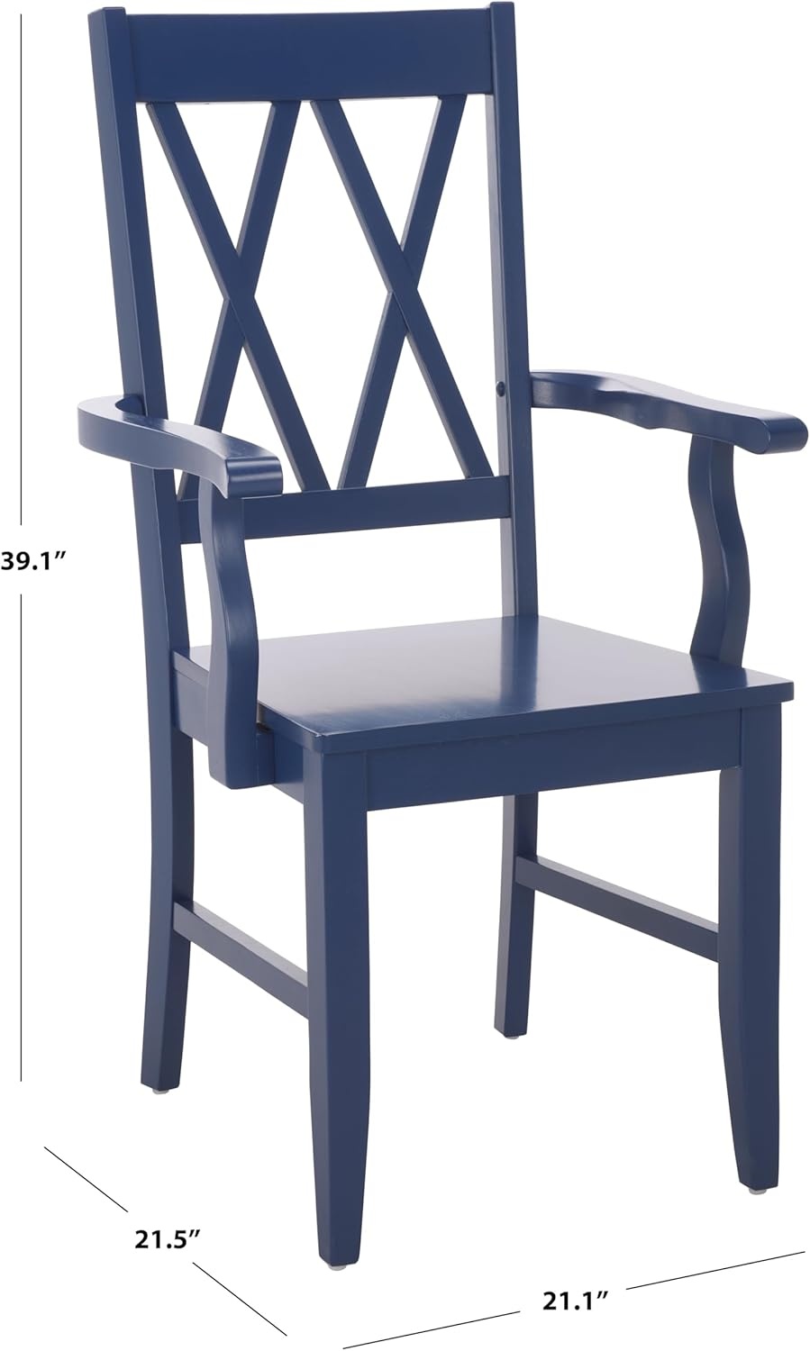 image:imageSAFAVIEH Home Collection Yana Double XBack Dining Arm Chair Solid Wood Light Oak Finish Classic Farmhouse Style DCH6901BDark Blue