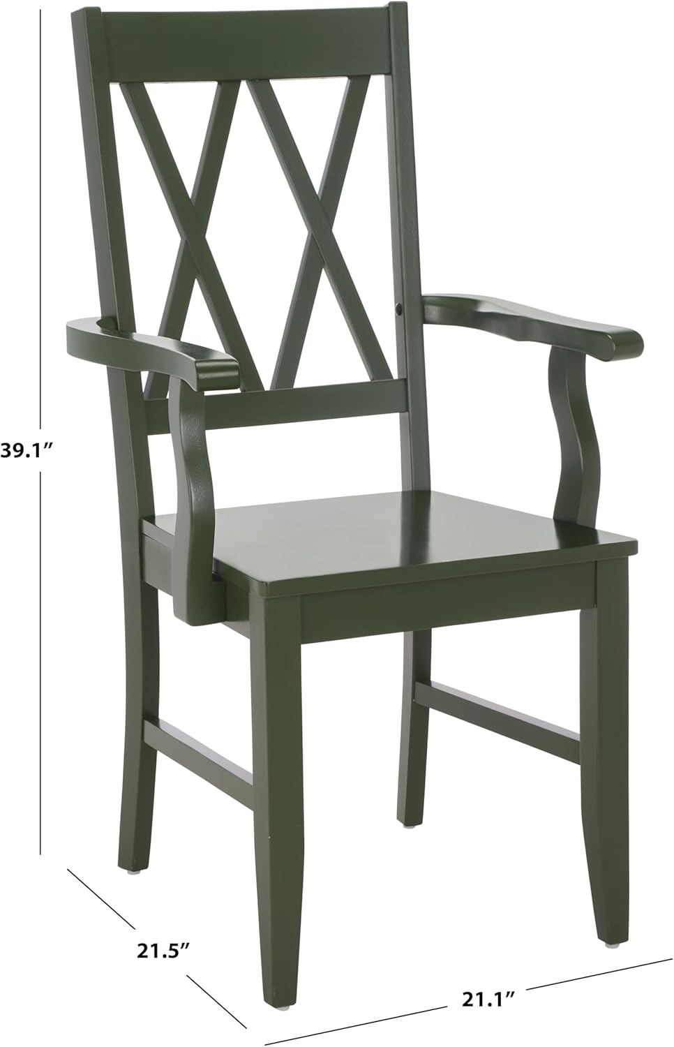 image:imageSAFAVIEH Home Collection Yana Double XBack Dining Arm Chair Solid Wood Light Oak Finish Classic Farmhouse Style DCH6901BDark Green