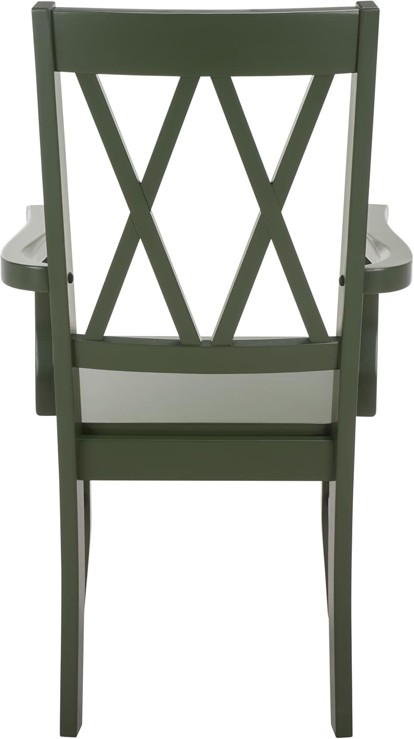 image:imageSAFAVIEH Home Collection Yana Double XBack Dining Arm Chair Solid Wood Light Oak Finish Classic Farmhouse Style DCH6901BDark Green