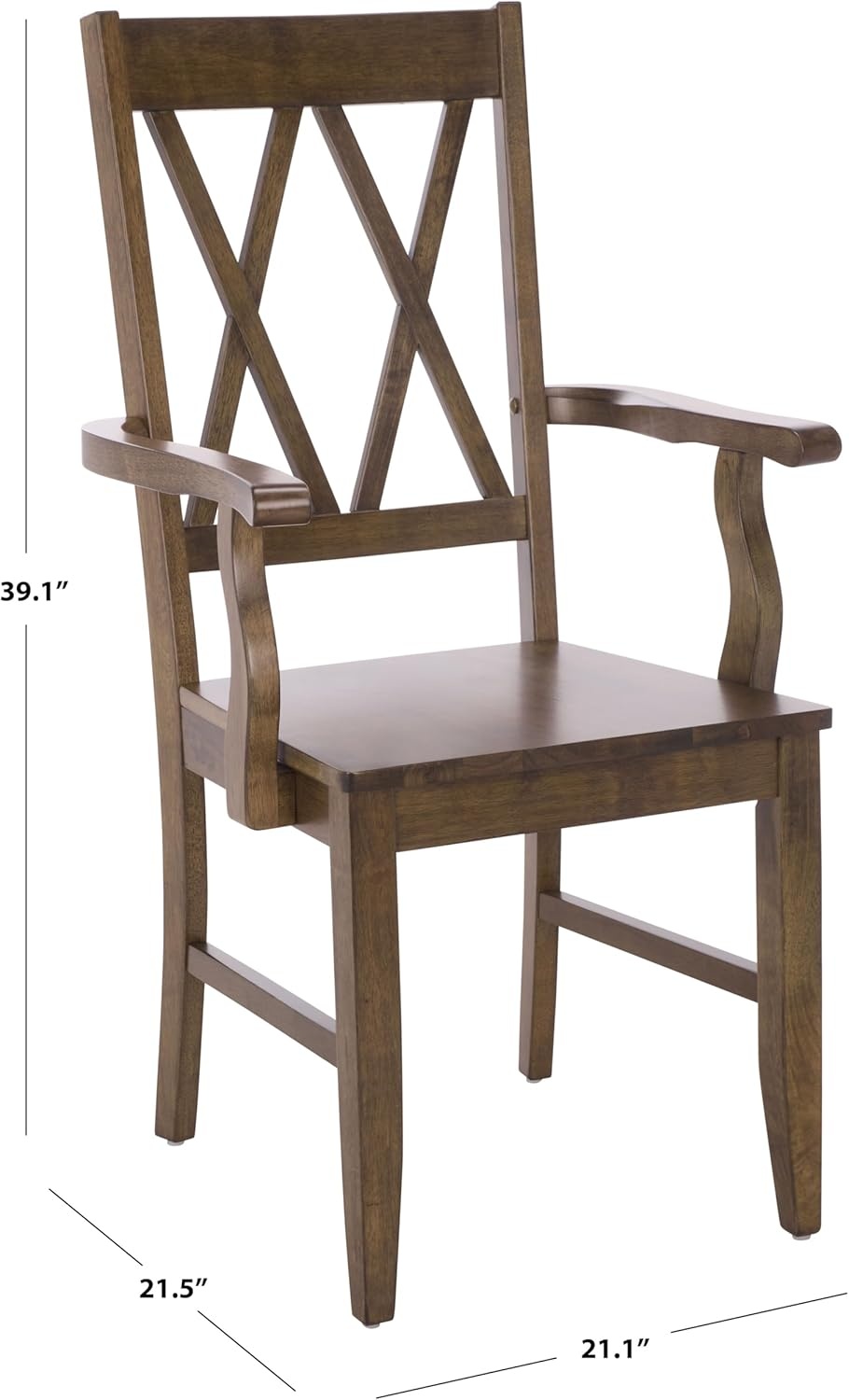 image:imageSAFAVIEH Home Collection Yana Double XBack Dining Arm Chair Solid Wood Light Oak Finish Classic Farmhouse Style DCH6901BDark Oak