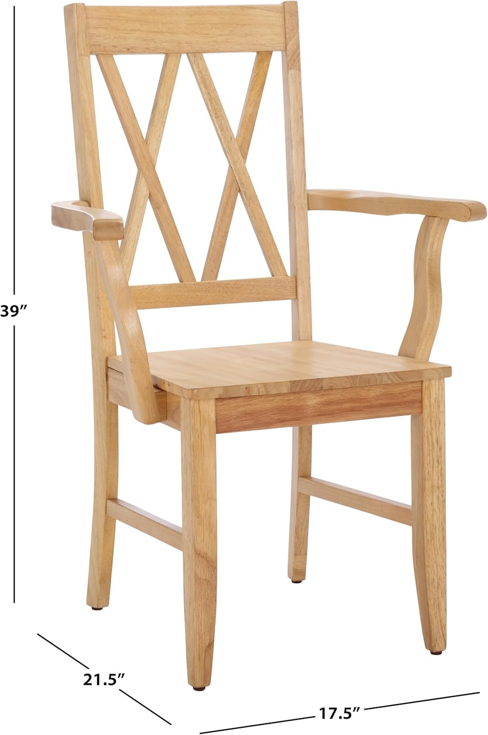image:imageSAFAVIEH Home Collection Yana Double XBack Dining Arm Chair Solid Wood Light Oak Finish Classic Farmhouse Style DCH6901BLight Oak
