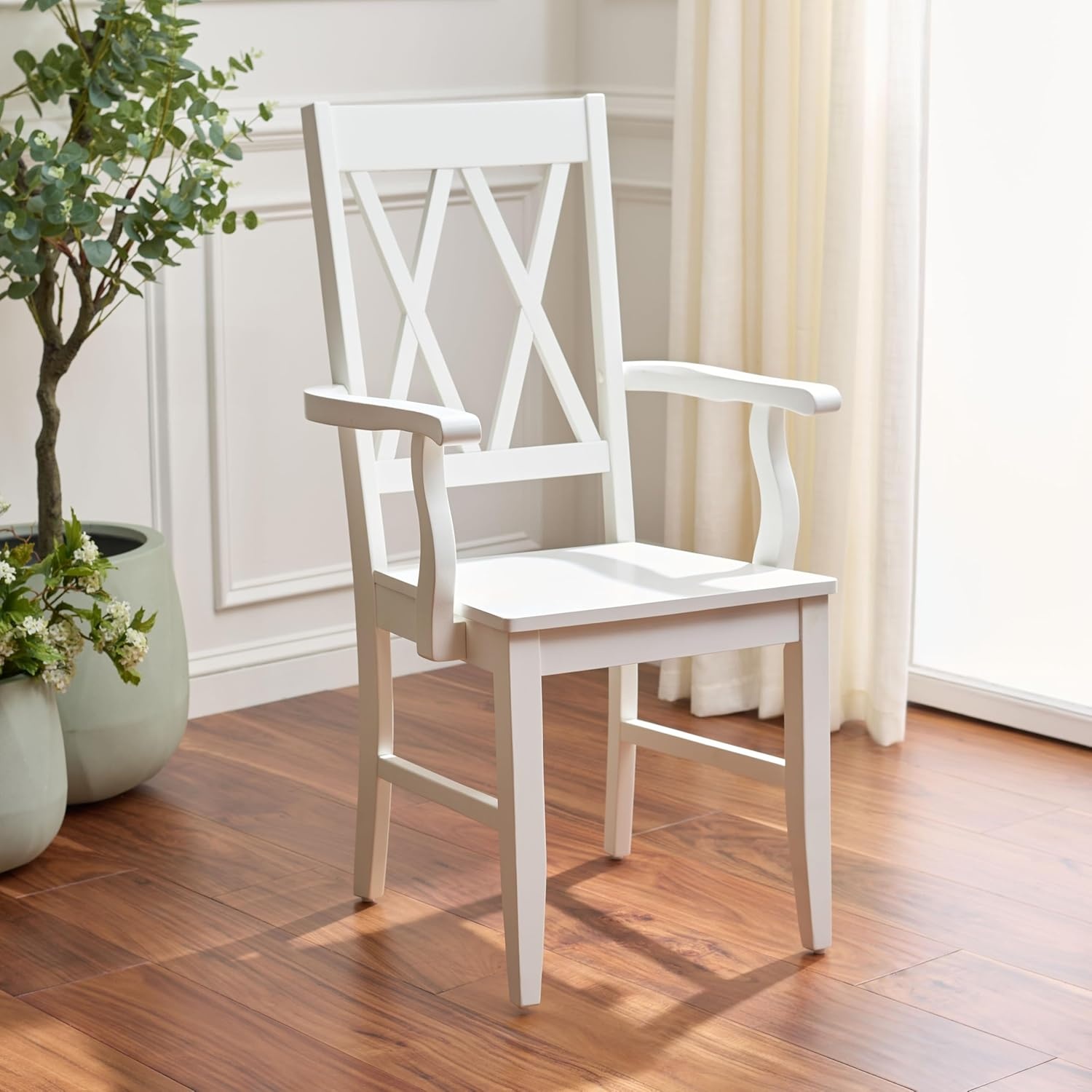image:imageSAFAVIEH Home Collection Yana Double XBack Dining Arm Chair Solid Wood Light Oak Finish Classic Farmhouse Style DCH6901BWhite