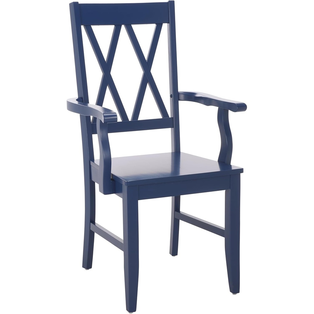 image:imageSAFAVIEH Home Collection Yana Double XBack Dining Arm Chair Solid Wood Light Oak Finish Classic Farmhouse Style DCH6901BDark Blue