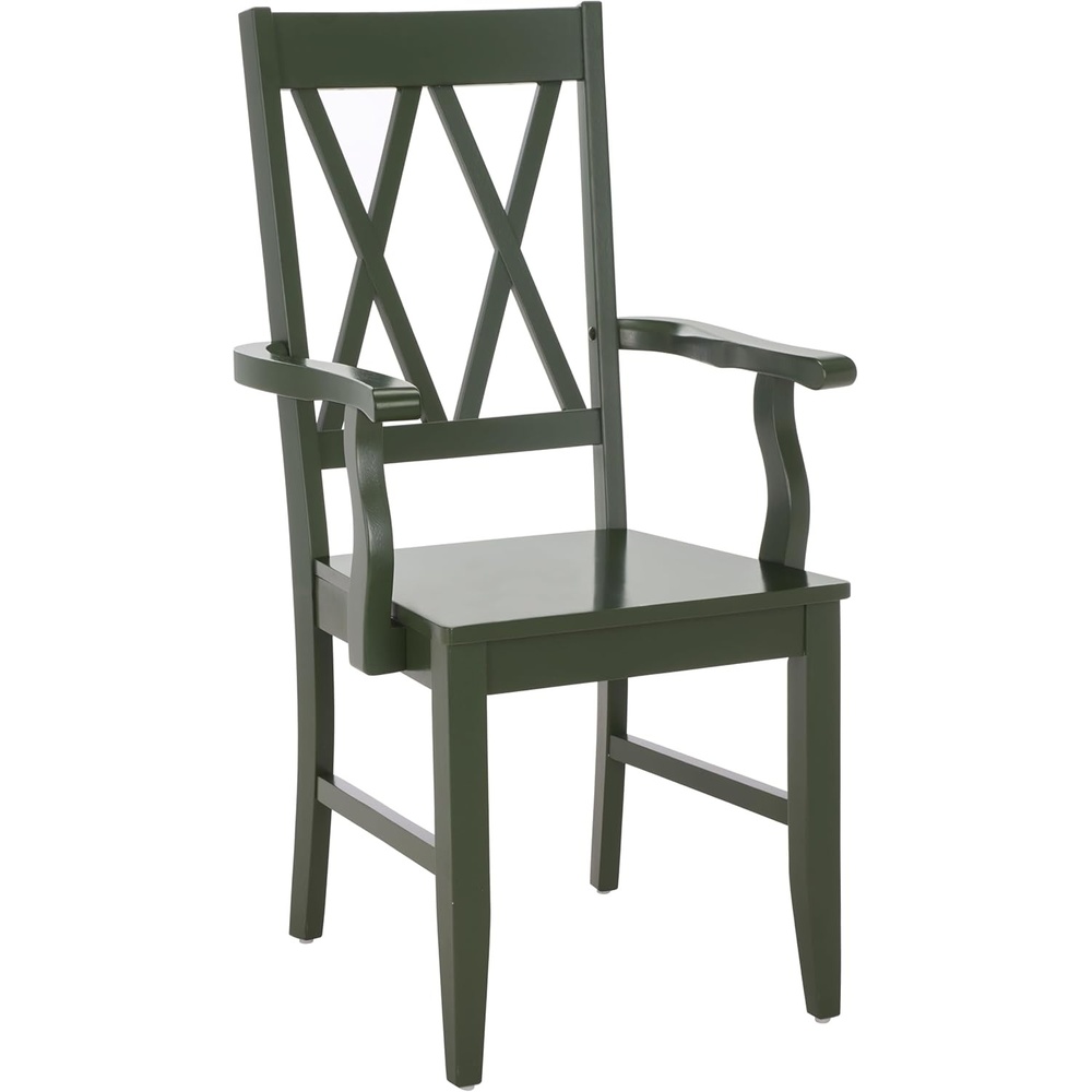image:imageSAFAVIEH Home Collection Yana Double XBack Dining Arm Chair Solid Wood Light Oak Finish Classic Farmhouse Style DCH6901BDark Green