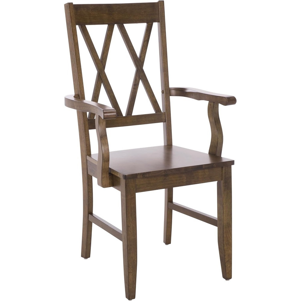 image:imageSAFAVIEH Home Collection Yana Double XBack Dining Arm Chair Solid Wood Light Oak Finish Classic Farmhouse Style DCH6901BDark Oak