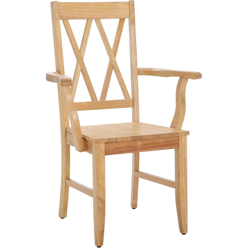 image:imageSAFAVIEH Home Collection Yana Double XBack Dining Arm Chair Solid Wood Light Oak Finish Classic Farmhouse Style DCH6901BLight Oak