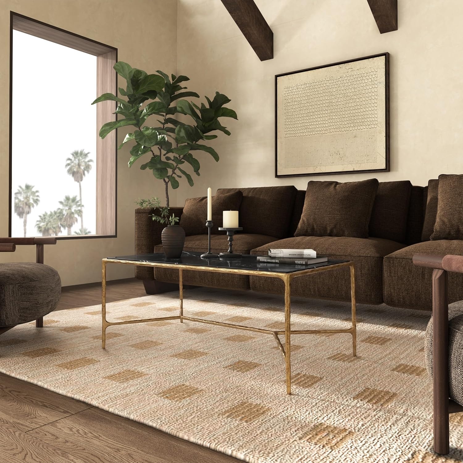 image:imageSAFAVIEH Couture Collection Jessa Brass MetalGlass Top Rectangle Coffee Table Fully AssembledBrassBlack