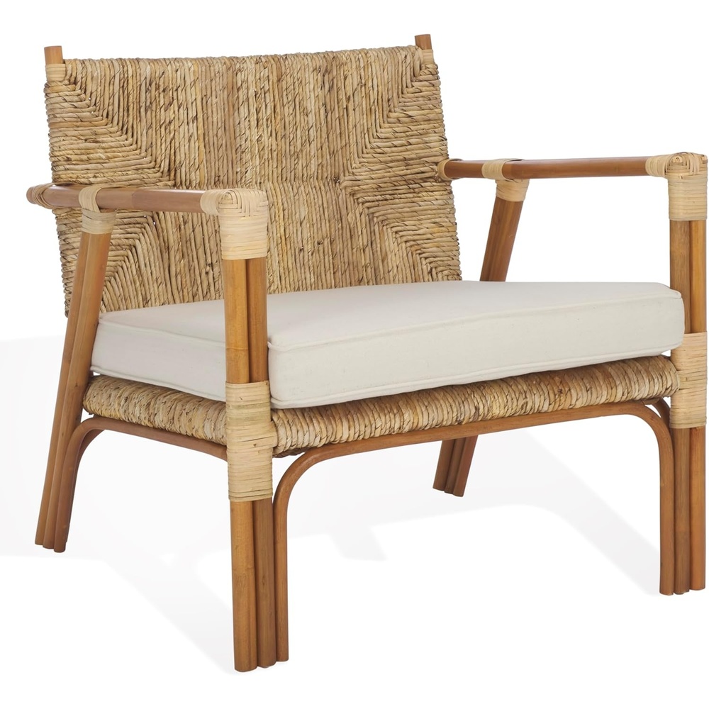 image:imageSAFAVIEH Couture Collection  Elexa Banana Weaving Accent Chair Natural amp White Handwoven Design Fully Assembled CWK3016ANaturalWhite