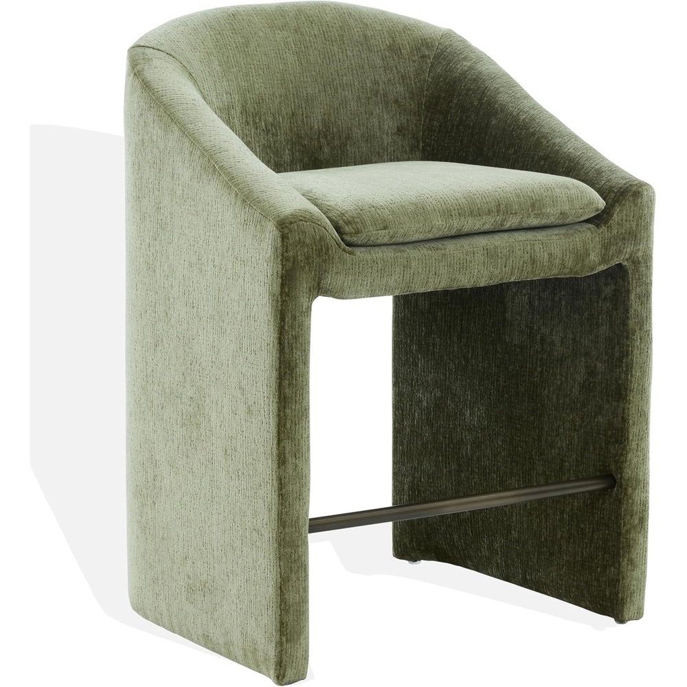 image:imageSAFAVIEH Couture Collection  Kagan Olive Green Chenille 27 Inch Counter Stool Upholstered CounterHeight Seating with Curved Back Fully Assembled SFV4857BOlive Green