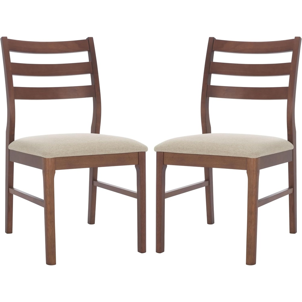 image:imageSAFAVIEH Couture Collection  Leroux Walnut amp Beige Ladder Back Dining Chair Set of 2 Upholstered Linen Seat Modern Farmhouse Style SFV6704ASET2WalnutBeige