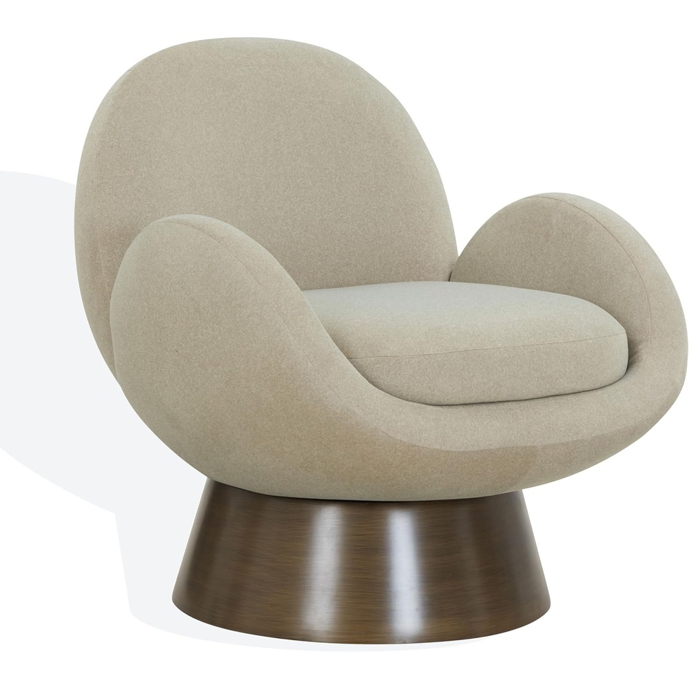 image:imageSAFAVIEH Couture Collection  Paolini Brown Upholstered Accent Chair Metal Swivel Base Sculptural Modern Design SFV4880BLight BrownAntique Gold