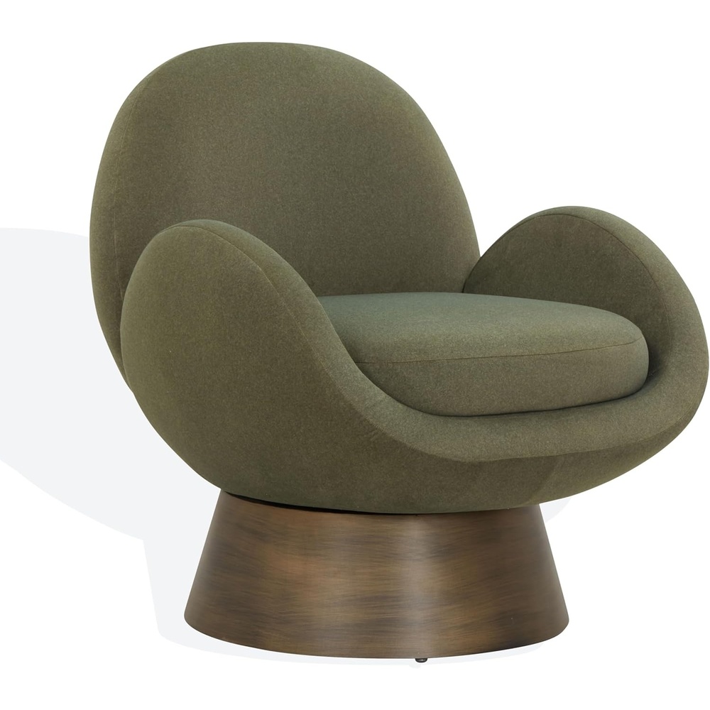 image:imageSAFAVIEH Couture Collection  Paolini Brown Upholstered Accent Chair Metal Swivel Base Sculptural Modern Design SFV4880BOlive GreenAntique Gold
