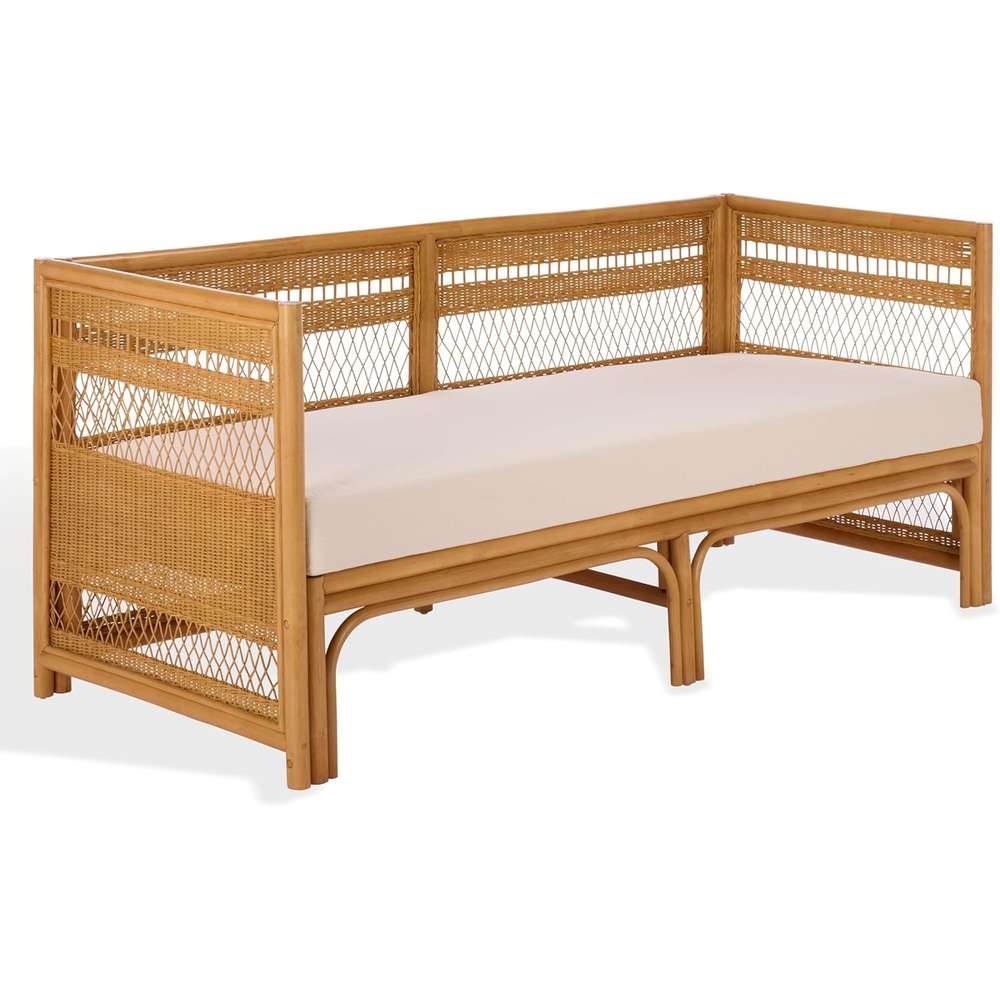 image:imageSAFAVIEH Couture Collection  Shawnee Rattan Loveseat Handwoven Natural Loveseat with Cushioned Seat Indoor Accent Seating for Living Room Sunroom Entryway CWK4002ANatural