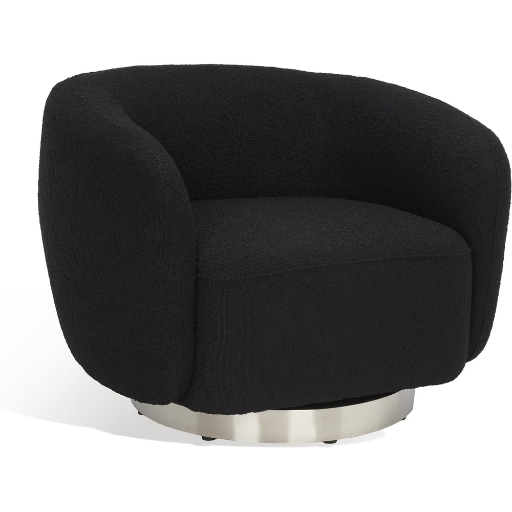 image:imageSAFAVIEH Couture Collection Bernard IvoryGold Boucle Swivel Accent Chair Fully AssembledBlackChrome