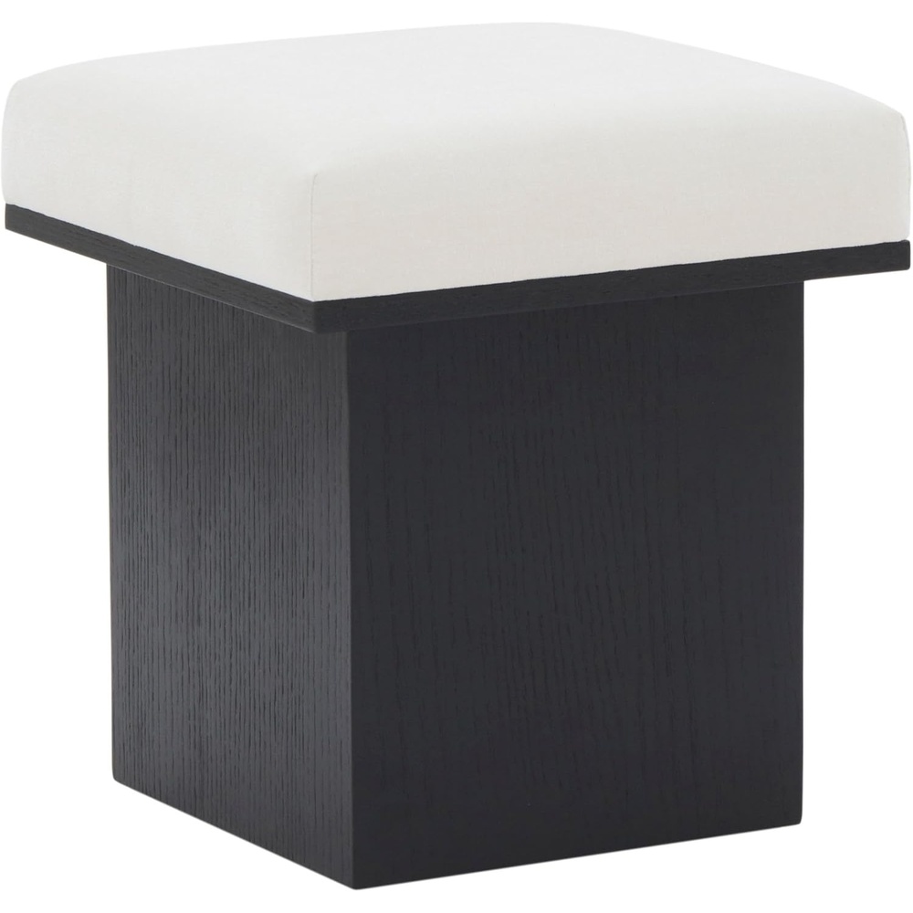 image:imageSAFAVIEH Couture Collection Bourke Ivory VelvetBlack Square Foot Stool Ottoman Fully AssembledIvoryBlack