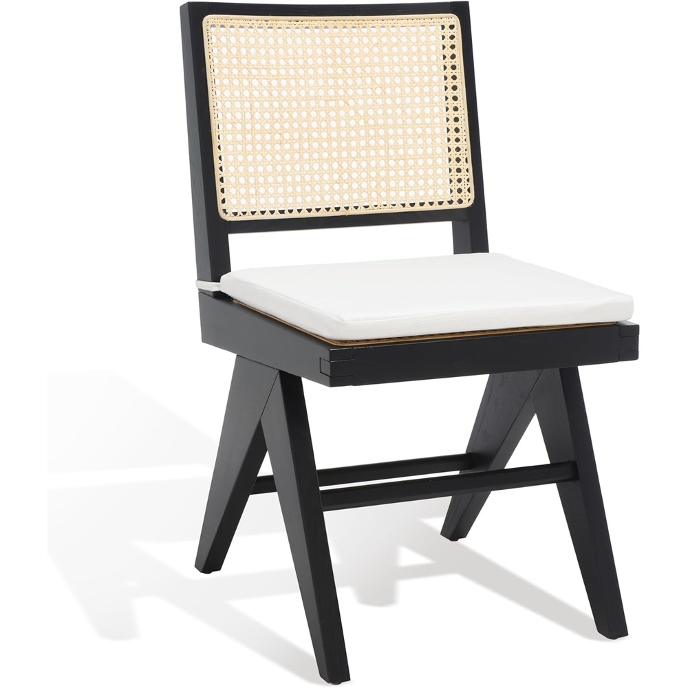 image:imageSAFAVIEH Couture Collection Colette Tropical Coastal BlackNatural Solid Wood Rattan Dining Chair Set of 2BlackNatural