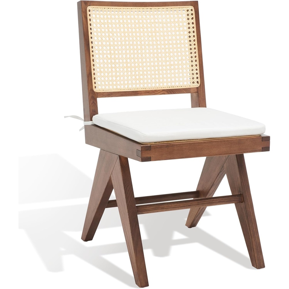 image:imageSAFAVIEH Couture Collection Colette Tropical Coastal BlackNatural Solid Wood Rattan Dining Chair Set of 2WalnutNatural