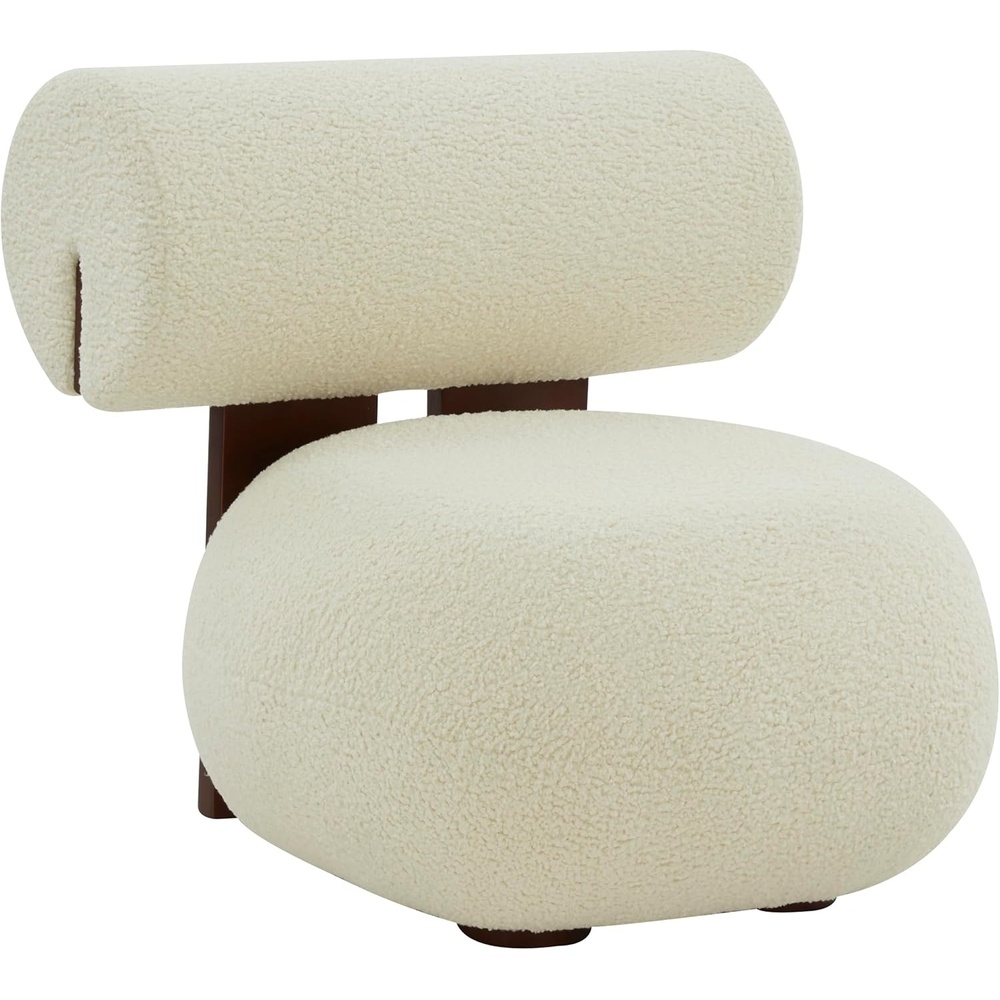 image:imageSAFAVIEH Couture Collection Kamaria Modern IvoryDark Brown Faux Shearling Accent Chair