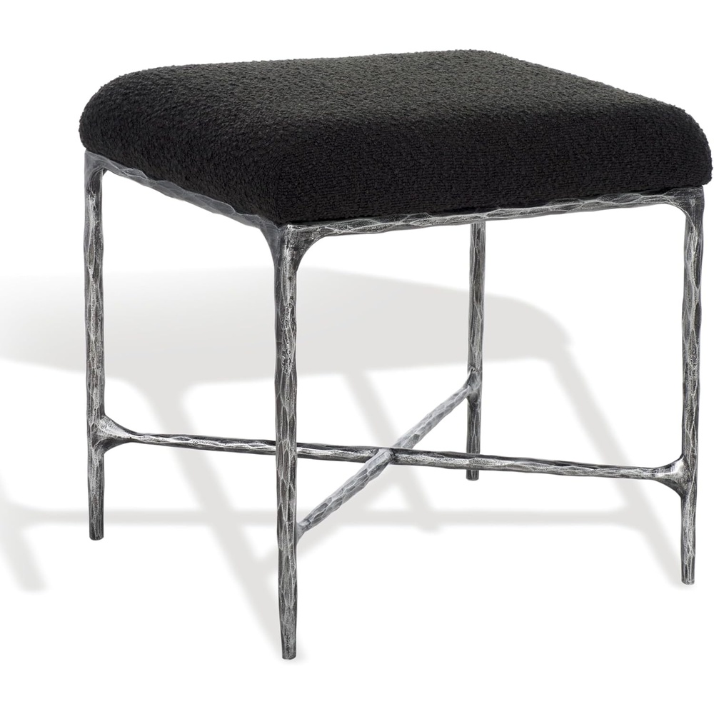 image:imageSAFAVIEH Couture Collection Mandy Black Boucle Ottoman Fully AssembledBlack
