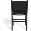 SAFAVIEH Couture Collection – Cassaphina Black Leather Dining Chair Set of 2, Top Grain Upholstered Accent Chairs with Solid Teak Wood Frame, Fully Assembled (SFV1610A-SET2)(Black/Black)