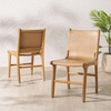SAFAVIEH Couture Collection – Cassaphina Black Leather Dining Chair Set of 2, Top Grain Upholstered Accent Chairs with Solid Teak Wood Frame, Fully Assembled (SFV1610A-SET2)(Tan/Natural)