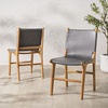 SAFAVIEH Couture Collection – Cassaphina Black Leather Dining Chair Set of 2, Top Grain Upholstered Accent Chairs with Solid Teak Wood Frame, Fully Assembled (SFV1610A-SET2)(Grey/Natural)