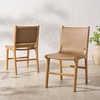 SAFAVIEH Couture Collection – Cassaphina Black Leather Dining Chair Set of 2, Top Grain Upholstered Accent Chairs with Solid Teak Wood Frame, Fully Assembled (SFV1610A-SET2)(Brown/Natural)