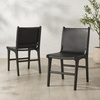 SAFAVIEH Couture Collection – Cassaphina Black Leather Dining Chair Set of 2, Top Grain Upholstered Accent Chairs with Solid Teak Wood Frame, Fully Assembled (SFV1610A-SET2)(Black/Black)