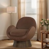 SAFAVIEH Couture Collection – Paolini Brown Upholstered Accent Chair, Metal Swivel Base, Sculptural Modern Design (SFV4880B)(Brown/Antique Gold)