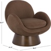 SAFAVIEH Couture Collection – Paolini Brown Upholstered Accent Chair, Metal Swivel Base, Sculptural Modern Design (SFV4880B)(Brown/Antique Gold)