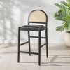 SAFAVIEH Couture Collection Laylie Brown/Natural Leather Solid Wood Rattan 26-inch Seat Height Kitchen Island Breakfast Nook Counter Stool (Fully Assembled)(Black)
