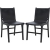 SAFAVIEH Couture Collection – Cassaphina Black Leather Dining Chair Set of 2, Top Grain Upholstered Accent Chairs with Solid Teak Wood Frame, Fully Assembled (SFV1610A-SET2)(Black/Black)