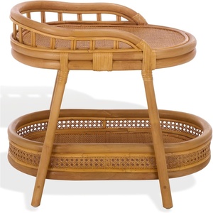 SAFAVIEH Couture – Shayleen 2-Tier Natural Rattan Accent Table – Handwoven Boho Coastal Design – Fully Assembled – Ideal for Living Room, Bedroom, Kitchen (CWK3023A)(Natural)