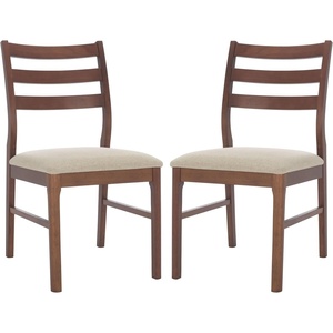 SAFAVIEH Couture Collection – Leroux Walnut & Beige Ladder Back Dining Chair Set of 2, Upholstered Linen Seat, Modern Farmhouse Style (SFV6704A-SET2)(Walnut/Beige)