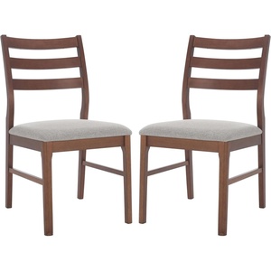 SAFAVIEH Couture Collection – Leroux Walnut & Beige Ladder Back Dining Chair Set of 2, Upholstered Linen Seat, Modern Farmhouse Style (SFV6704A-SET2)(Walnut/Light Grey)