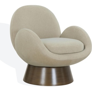 SAFAVIEH Couture Collection – Paolini Brown Upholstered Accent Chair, Metal Swivel Base, Sculptural Modern Design (SFV4880B)(Light Brown/Antique Gold)
