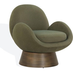 SAFAVIEH Couture Collection – Paolini Brown Upholstered Accent Chair, Metal Swivel Base, Sculptural Modern Design (SFV4880B)(Olive Green/Antique Gold)
