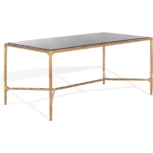 SAFAVIEH Couture Collection Jessa Brass Metal/Glass Top Rectangle Coffee Table (Fully Assembled)(Brass/Black)