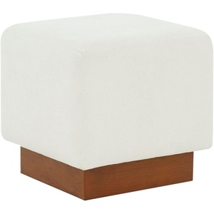 SAFAVIEH Couture Collection Natalya Tan Boucle/Walnut Brown Square Ottoman (Fully Assembled)(Ivory/Walnut)