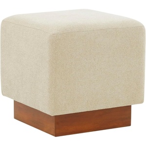 SAFAVIEH Couture Collection Natalya Tan Boucle/Walnut Brown Square Ottoman (Fully Assembled)(Tan/Walnut)