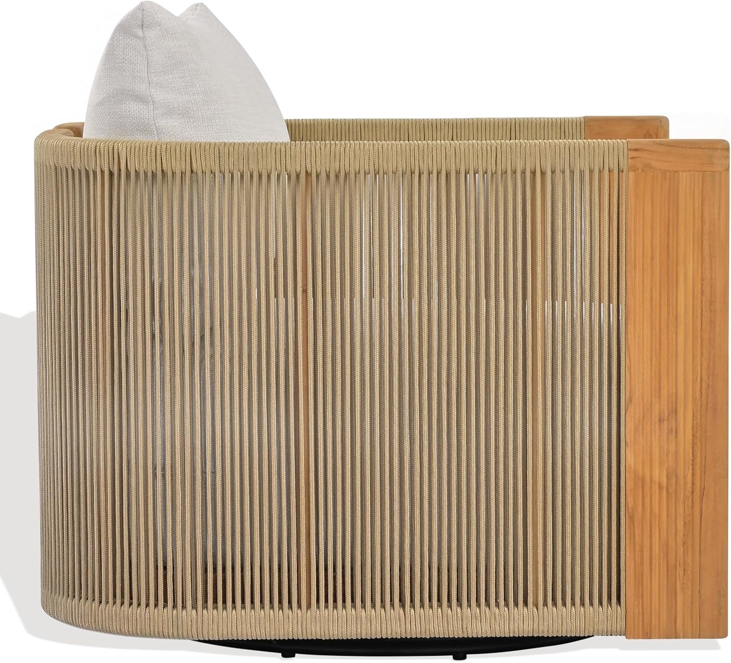 image:imageSAFAVIEH Couture Outdoor Marina Swivel Accent Chair White Cushion amp Natural Teak Solid Wood Weather Resistant Ideal for Patio Deck Backyard 16 Seat Height CPT1083AWhiteNatural Teak