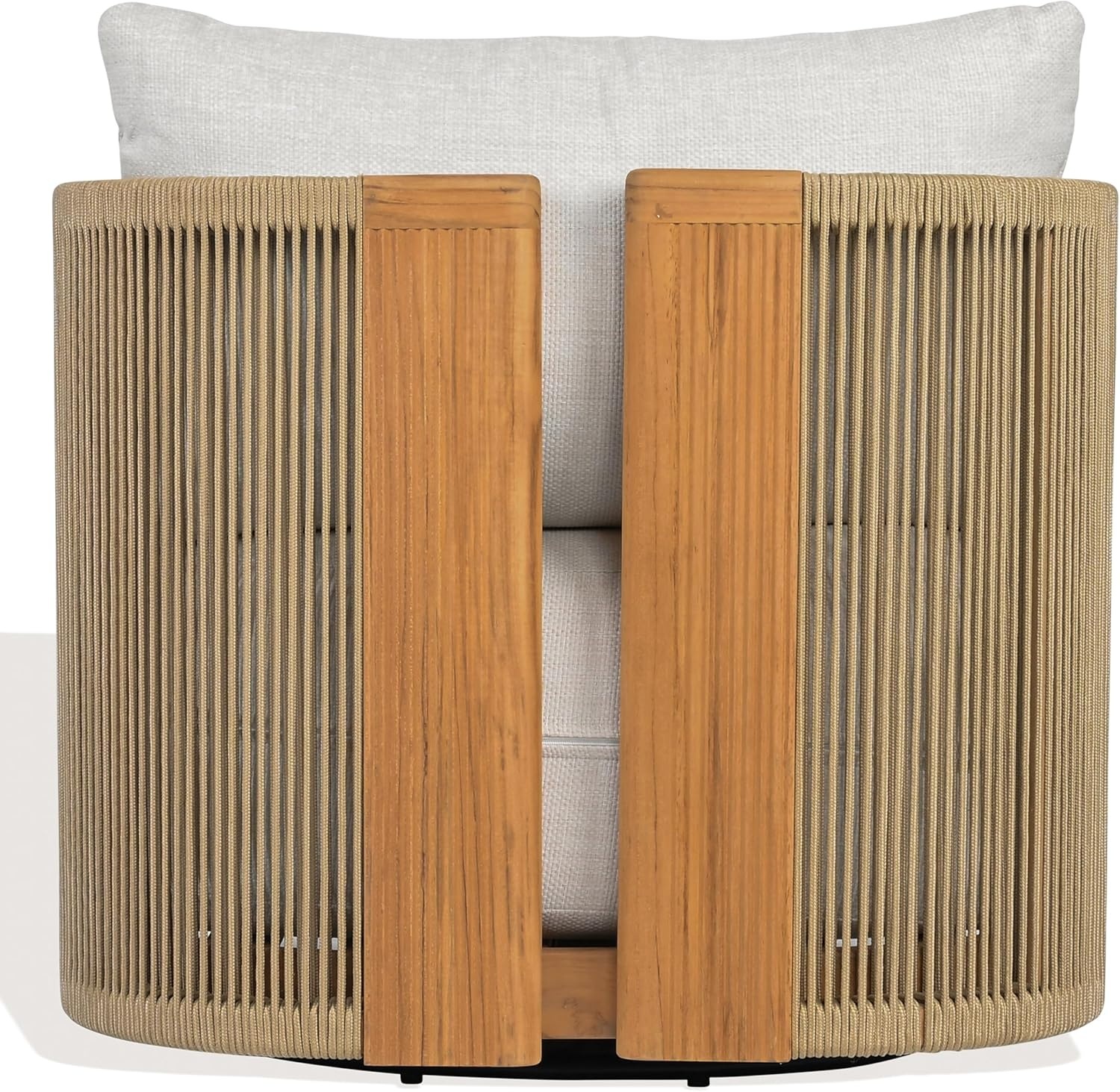 image:imageSAFAVIEH Couture Outdoor Marina Swivel Accent Chair White Cushion amp Natural Teak Solid Wood Weather Resistant Ideal for Patio Deck Backyard 16 Seat Height CPT1083AWhiteNatural Teak