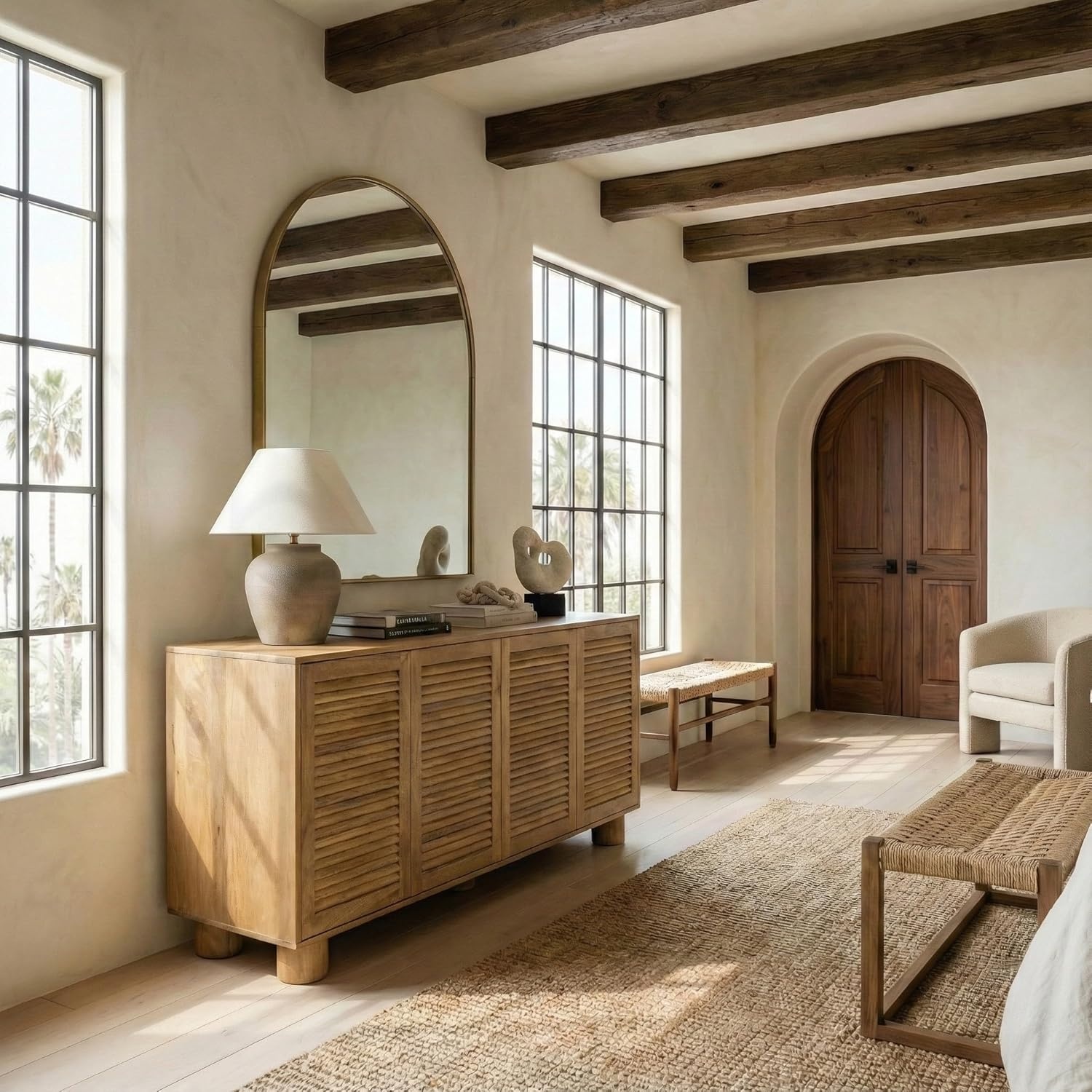 image:imageSAFAVIEH Couture Collection Bellasasha Walnut Wood 4Door Sideboard Fully Assembled Media Console amp Storage Cabinet SFV9767AWalnut